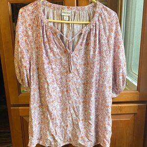 Ava & Viv Floral 1X Blouse in Pastel Pink and Orange